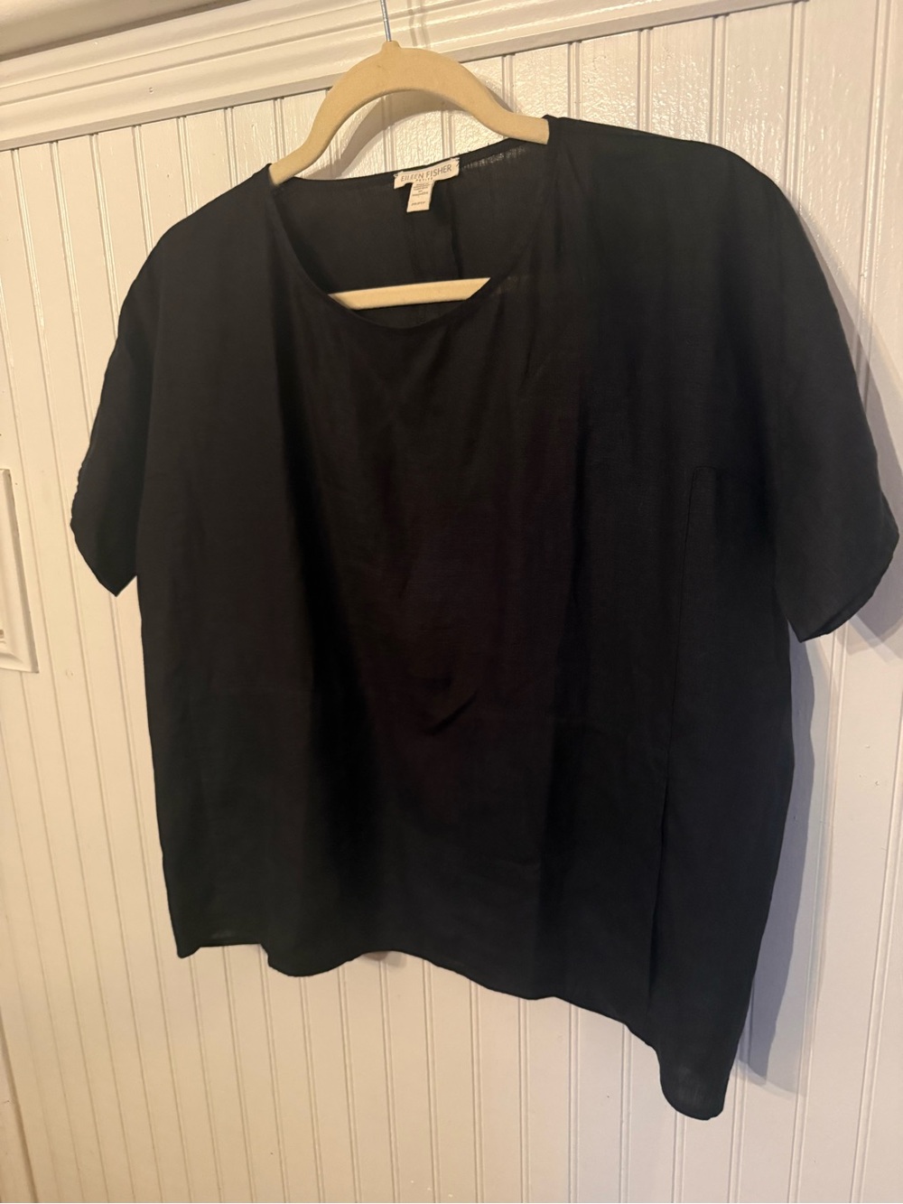 Eileen Fisher 100% Organic Linen Black Petite Small Handkerchief Blouse